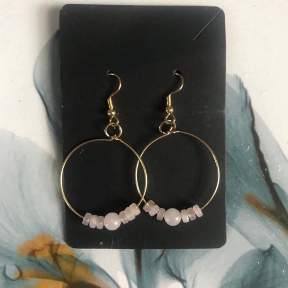 New Rose Quartz Gold Earrings